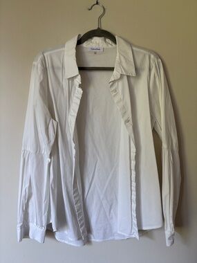 Calvin Klein White Ruffle-Trim Button Front Shirt